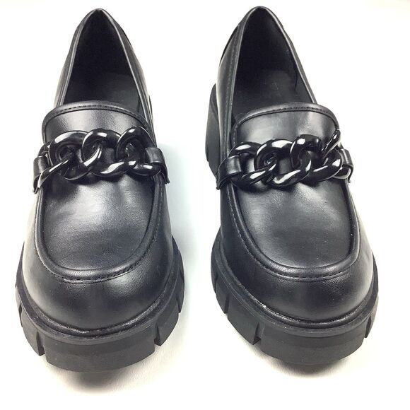 Madden NYC Shoes Women's 7.5 Loafers Black Chunky Lug Heels Platform Y2K Grunge - Picture 2 of 12